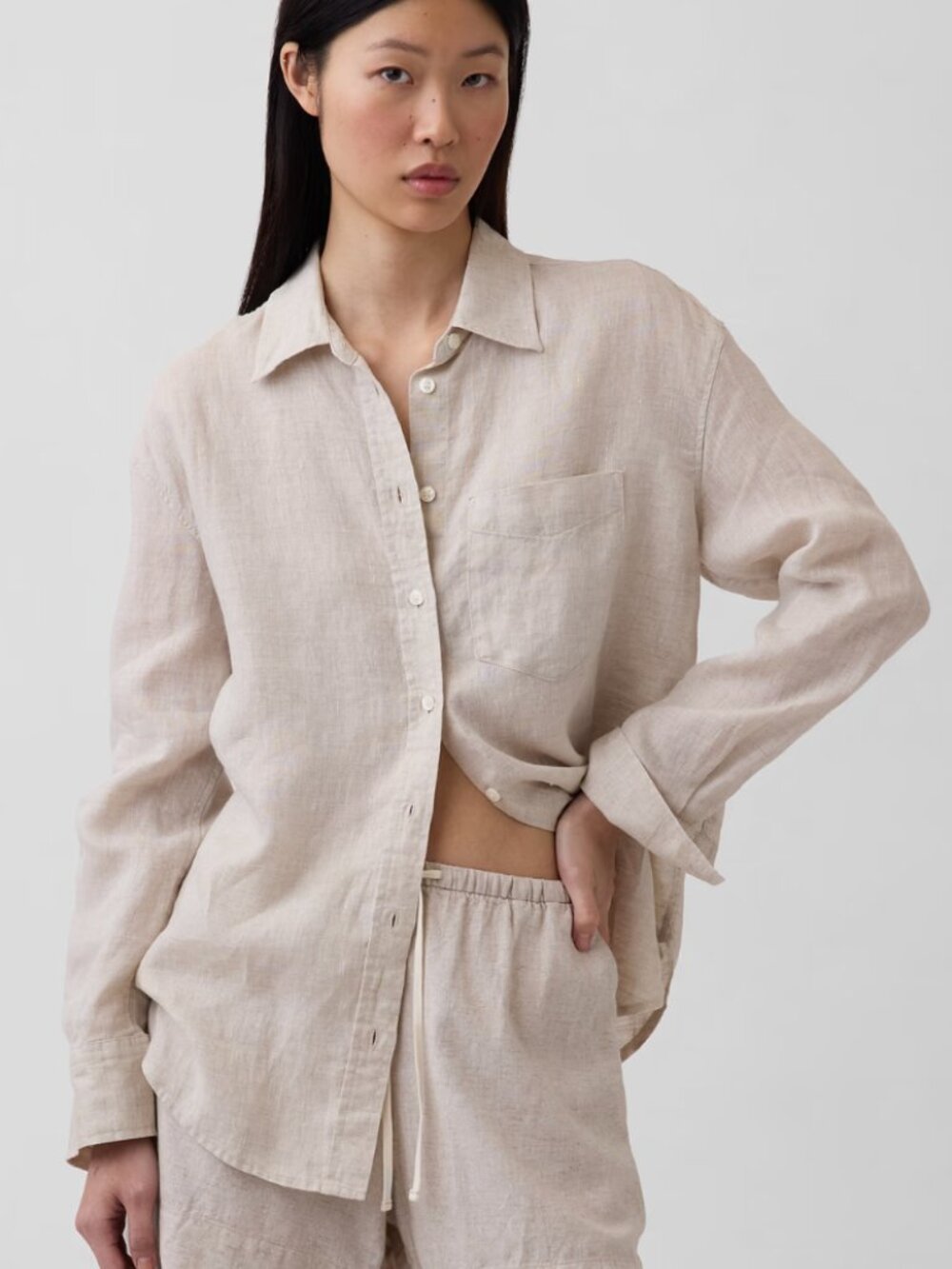 Gap Linen (Boyfriend) Long Sleeve Linen Shirt - Flax- XL Tall